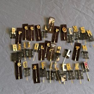 Lot of 35 gold tone letter stick pins